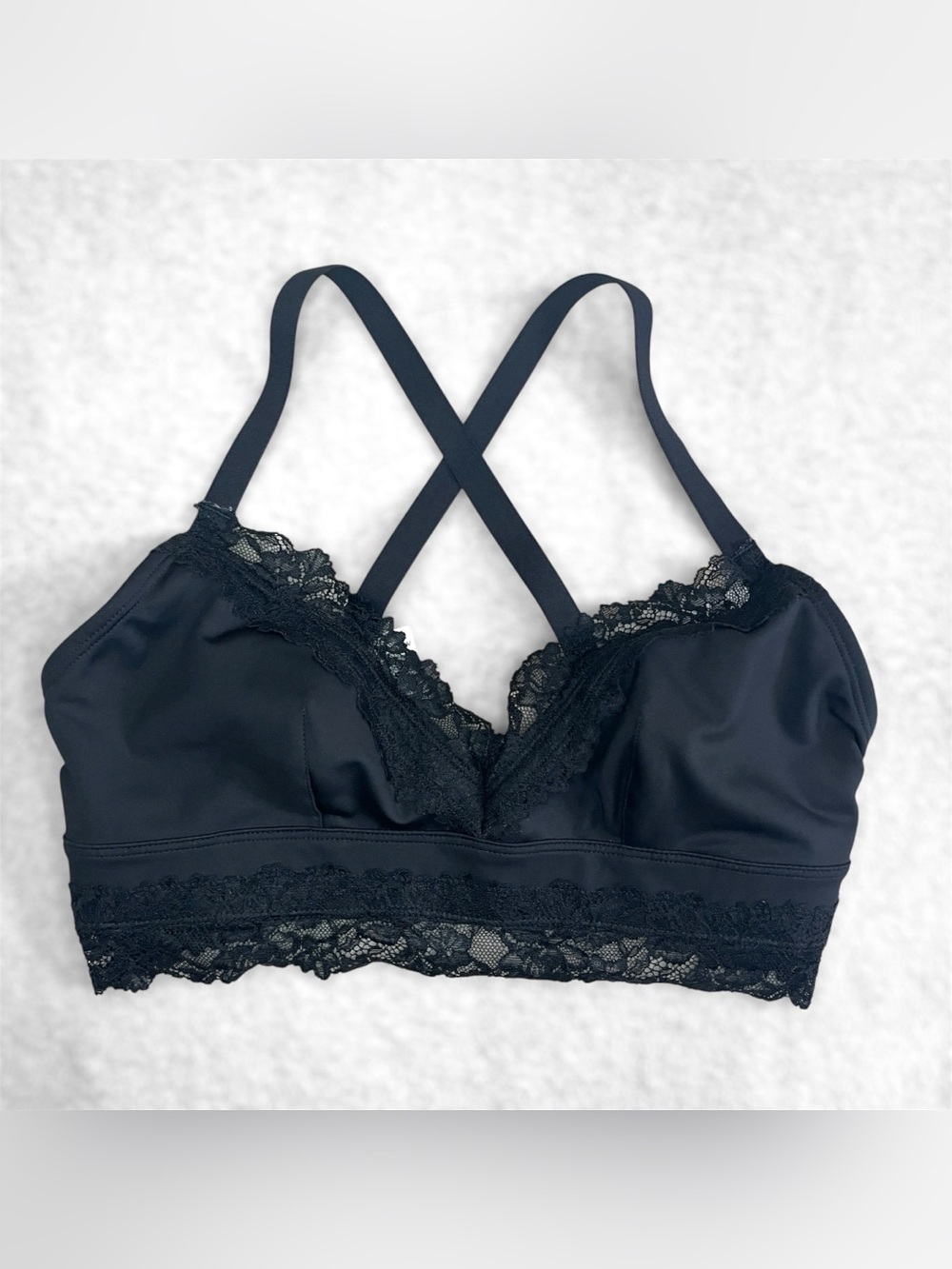 SAVAGE X FENTY Womens Black Cross Back Sports Bra Lace Race Size Medium 8-10